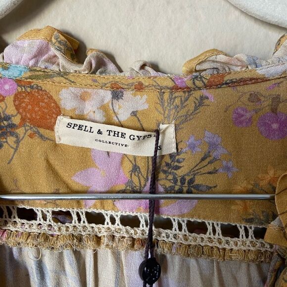 NWT Spell and Gypsy Wild Bloom Playdress Mini Mustard Dress Floral Size XS - Picture 13 of 16